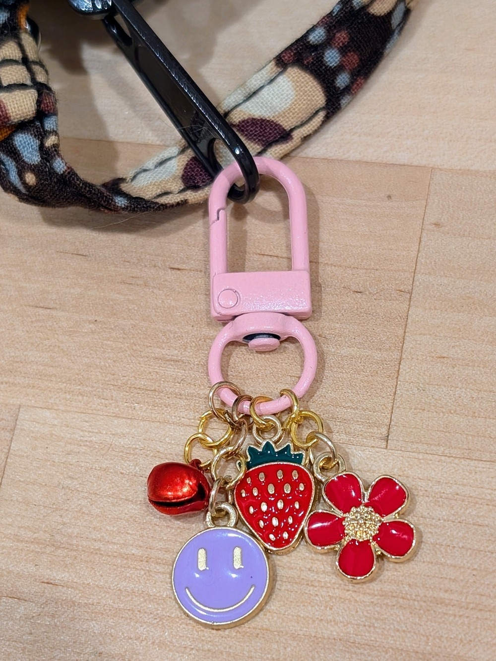 Pink Keychain Charm with Strawberry, Flower & Smile Charms